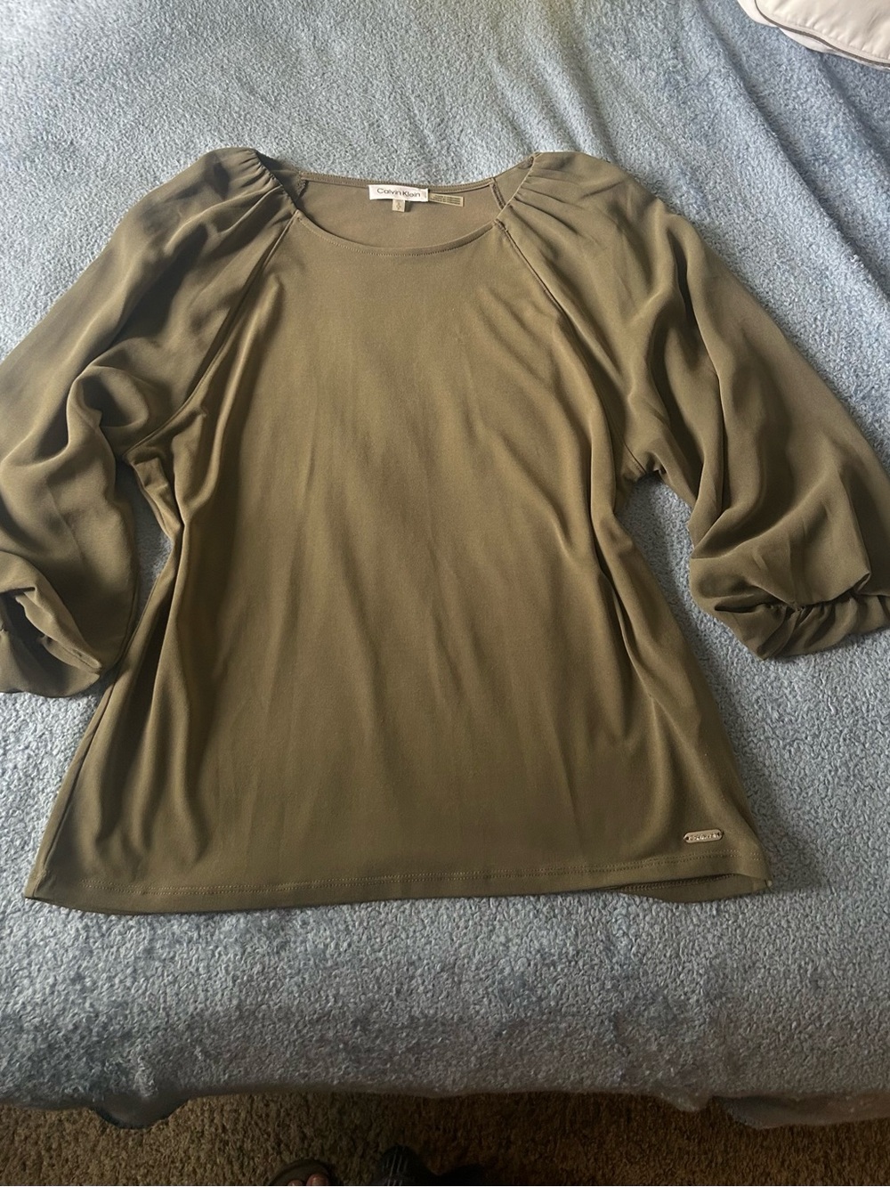 Calvin Klein Olive Green Puff-Sleeve Blouse